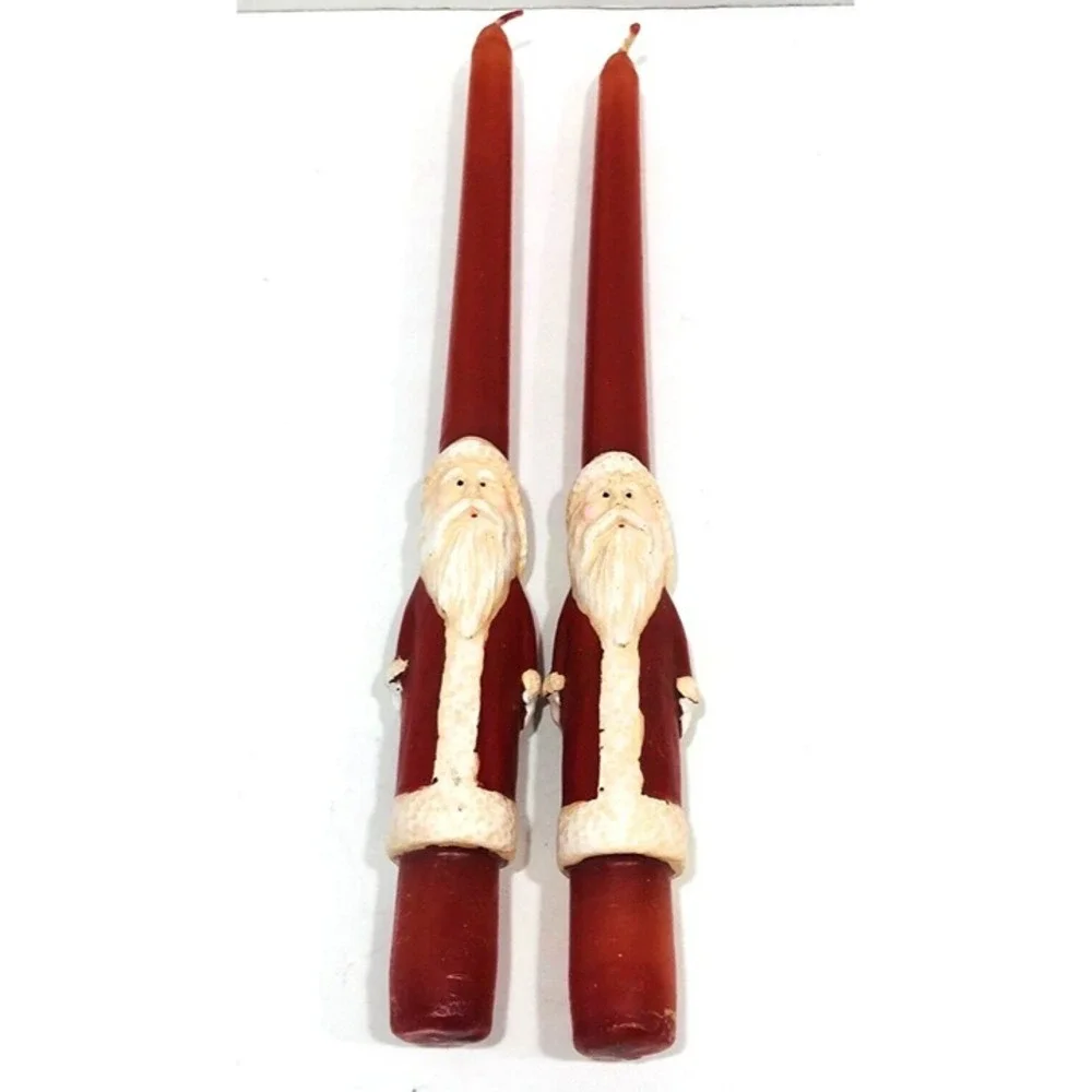 VTG Old World Santa Claus Kris Kringle Taper Candlesticks Set of 2 Red Christmas